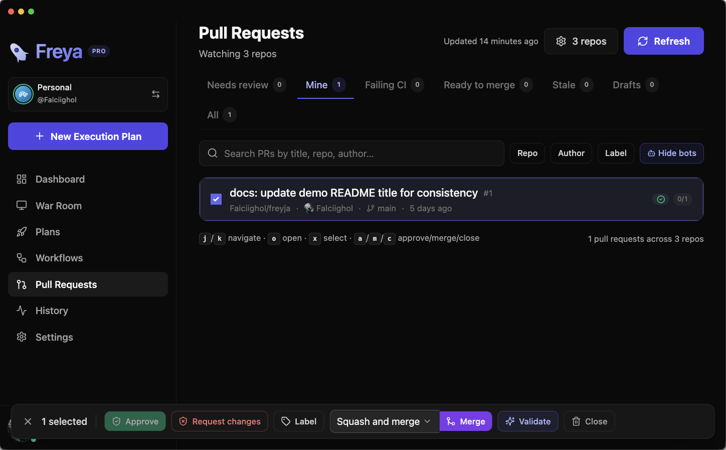 Pull request inbox in Freya
